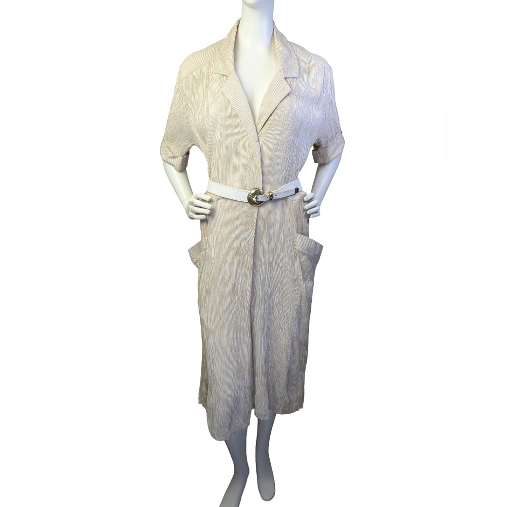 Jolibel Vintage Beige Crepe Midi Dress | Made In Canada | Size 12/Large 80s/90s
